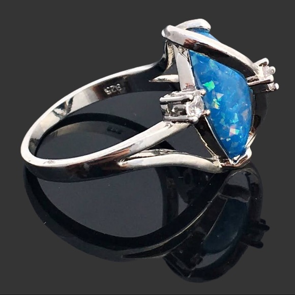 Sterling Silver Blue Opal Promise Ring 925 - Picture 2 of 5